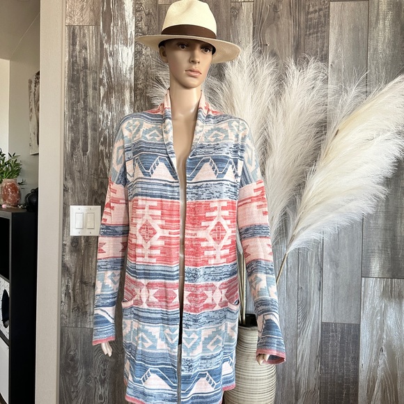 Sun & Shadow Aztek Boho printed pastel open cardigan Western Shirt Vest Blouse - Picture 3 of 4